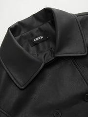 Collar Double Breasted Faux Leather Shacket