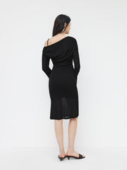 Two Pieces Asymmetrical Neck Lettuce Trim Bell Sleeve Maxi Dress With Cami Midi Dress