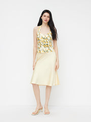 Halter Neckline Lemon Shirred Bowknot Tank Top