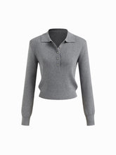 Knit Wool-blend Collar Button Top With Shoulder Pads