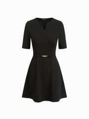 V-neck Chain Detail Short Sleeve Mini Dress
