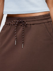 Terry Mid Rise Drawstring Split Midi Skirt