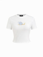Cotton-blend Round Neckline Snail Graphic Short Sleeve Tee
