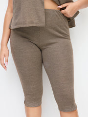 Mid Rise Houndstooth Split Capri Leggings Curve & Plus