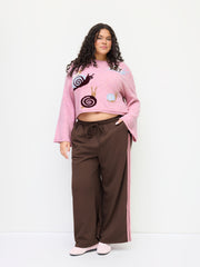 Knit Round Neckline Snail Bell Sleeve Oversized Top Curve & Plus