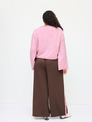 Knit Round Neckline Snail Bell Sleeve Oversized Top Curve & Plus