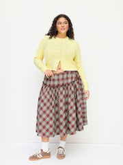 Mid Rise Tartan Lettuce Trim Knotted Midi Skirt Curve & Plus