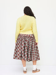Mid Rise Tartan Lettuce Trim Knotted Midi Skirt Curve & Plus