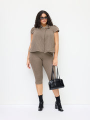 Mid Rise Houndstooth Split Capri Leggings Curve & Plus