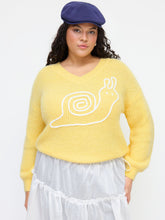 Knit V-neck Snail Graphic Long Sleeve Oversized Top Curve & Plus