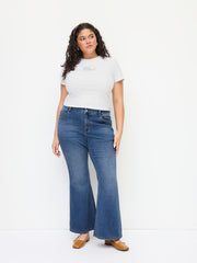 High Stretch Denim Mid Rise Flared Jeans Curve & Plus