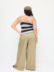 Cotton-blend Low Rise Pleated Roll Hem Wide Leg Trousers Curve & Plus