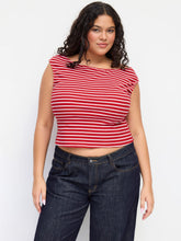 Cotton-blend Boat Neck Stripe Top Curve & Plus