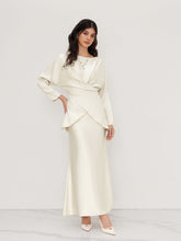 Satin Boat Neck Asymmetrical Hem Top & Maxi Skirt Set