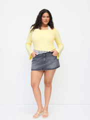 Halter Neckline Asymmetrical Ruched Lace Trim Top Curve & Plus