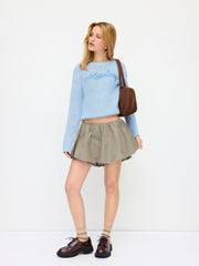 100% Cotton Low Rise Check Snail Embroidery Mini Skort