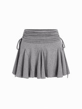 Mid Rise Ruched Drawstring Knotted Ruffle Mini Skort