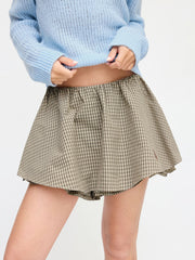 100% Cotton Low Rise Check Snail Embroidery Mini Skort
