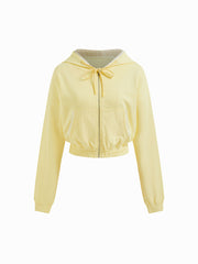 Terry Lace Trim Bowknot Zip Through Hoodie