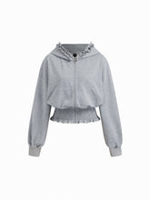 Lettuce Trim Shirred Zip Through Oversized Hoodie