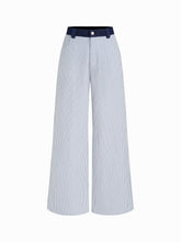 Cotton-blend Striped Low Rise Wide Leg Trousers