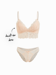 Built-in Bra Lace Sweetheart Bowknot Lingerie With Brief Set