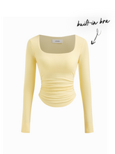 Built-in Bra Scoop Neckline Ruched Lounge Top