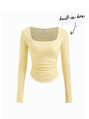 Built-in Bra Scoop Neckline Ruched Lounge Top