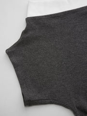 Asymmetrical Neck Two Tone Ruched Short Sleeve Top