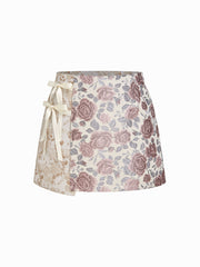 Jacquard Low Rise Floral Patched Bowknot Mini Skirt Curve & Plus