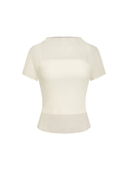 Stand Collar Textured Short Sleeve Blouse With Bandeau Top