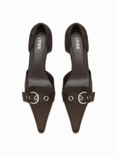 POINTED-TOE FAUX SUEDE BUCKLE HEELS