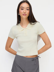 Knit Polo Neck Short Sleeve Top