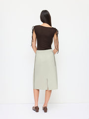 Cotton-blend Mid Rise Side Stripe Split Back A-line Midi Skirt