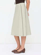 Cotton-blend Mid Rise Side Stripe Split Back A-line Midi Skirt