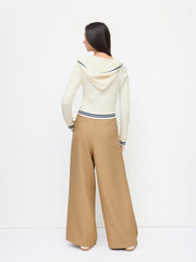 Wrinkle-free Fabric Mid Rise Elastic Waist Lace Up Wide Leg Trousers