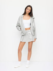 Cotton-blend Mid Rise Contrasting Lace Bowknot Pleated Mini Skirt
