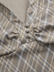 V-neck Plaid Ruched Short Sleeve Top