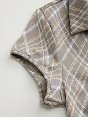 V-neck Plaid Ruched Short Sleeve Top