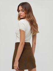 Mid Rise Checks Knotted Mini Skirt