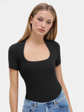 Square Neck Solid Short Sleeve Crop Top