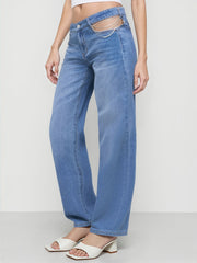 Cider Denim Low Rise Cut Out Chain Detail Wide Leg Jeans