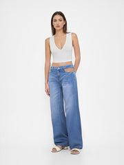 Cider Denim Low Rise Cut Out Chain Detail Wide Leg Jeans