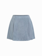 Suede Mid Rise Pleated Mini Skirt Curve & Plus
