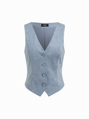 Suede V-neck Button Blazer Vest