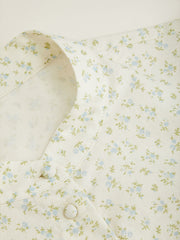 100% Cotton Stand Collar Ditsy Floral Peplum Long Sleeve Blouse