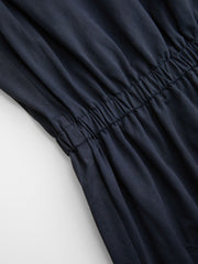 100% Cotton Collar V-neck Long Sleeve Cinched Waist Mini Dress