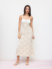 Lace Sweetheart Neck Floral Patched Cami Maxi Dress