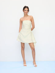Jacquard Floral Draped Lace Up Mini Bandeau Dress