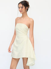 Jacquard Floral Draped Lace Up Mini Bandeau Dress
